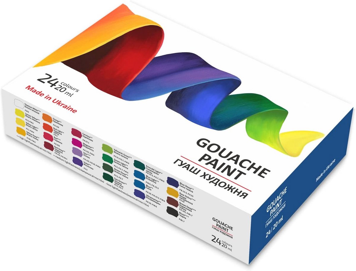 24 Kleur Gouache Verfset van 20ml - Kunstenaarsverf voor Schilderen - 7-Delige Set