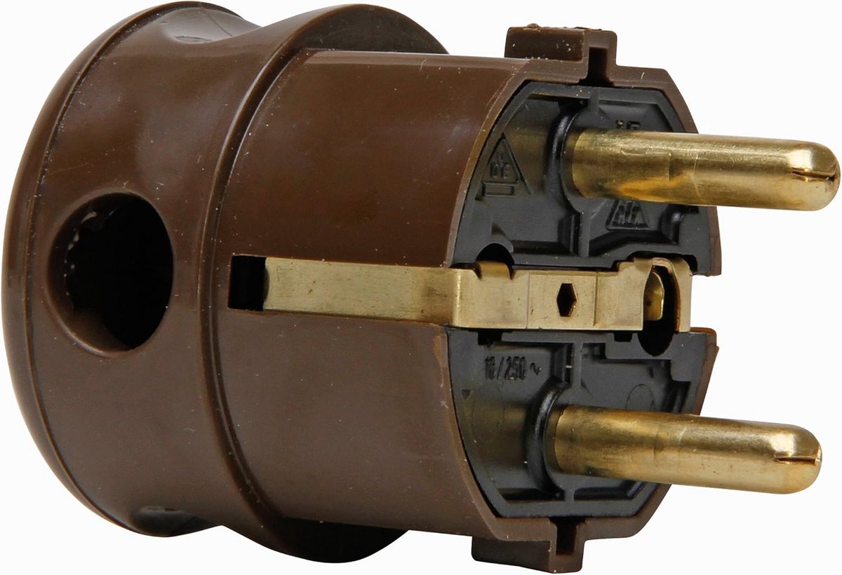Geaarde hoekstekker met zijdelingse invoer en IP20 beschermingsklasse, voor kabeldoorsnede tot 3 x 1,5 mm² - Bruin