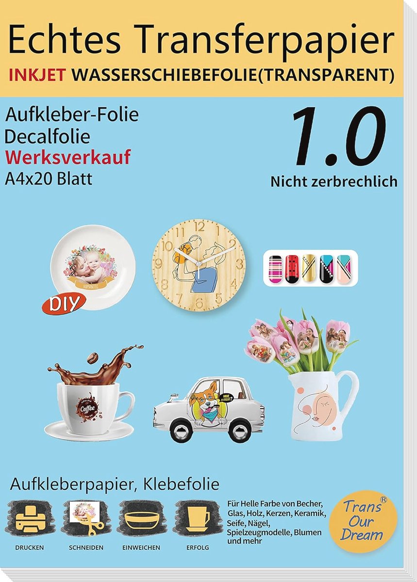 Inkjet waterschuiffolie A4 - 20 vellen, Bedrukbaar Plakpapier voor Creatieve Projecten