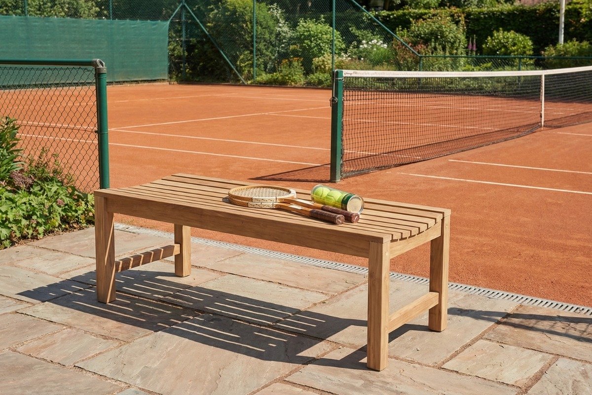 Teakea - Slater Teak Tennisbank 130x46x45 cm - Massief Teakhouten Tafelbank voor Tuin