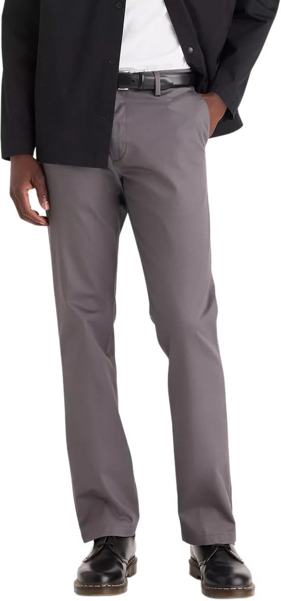 Heren Kaki Broek Straight Fit Katoen Stretch Kreukvrij - Maat 32x34