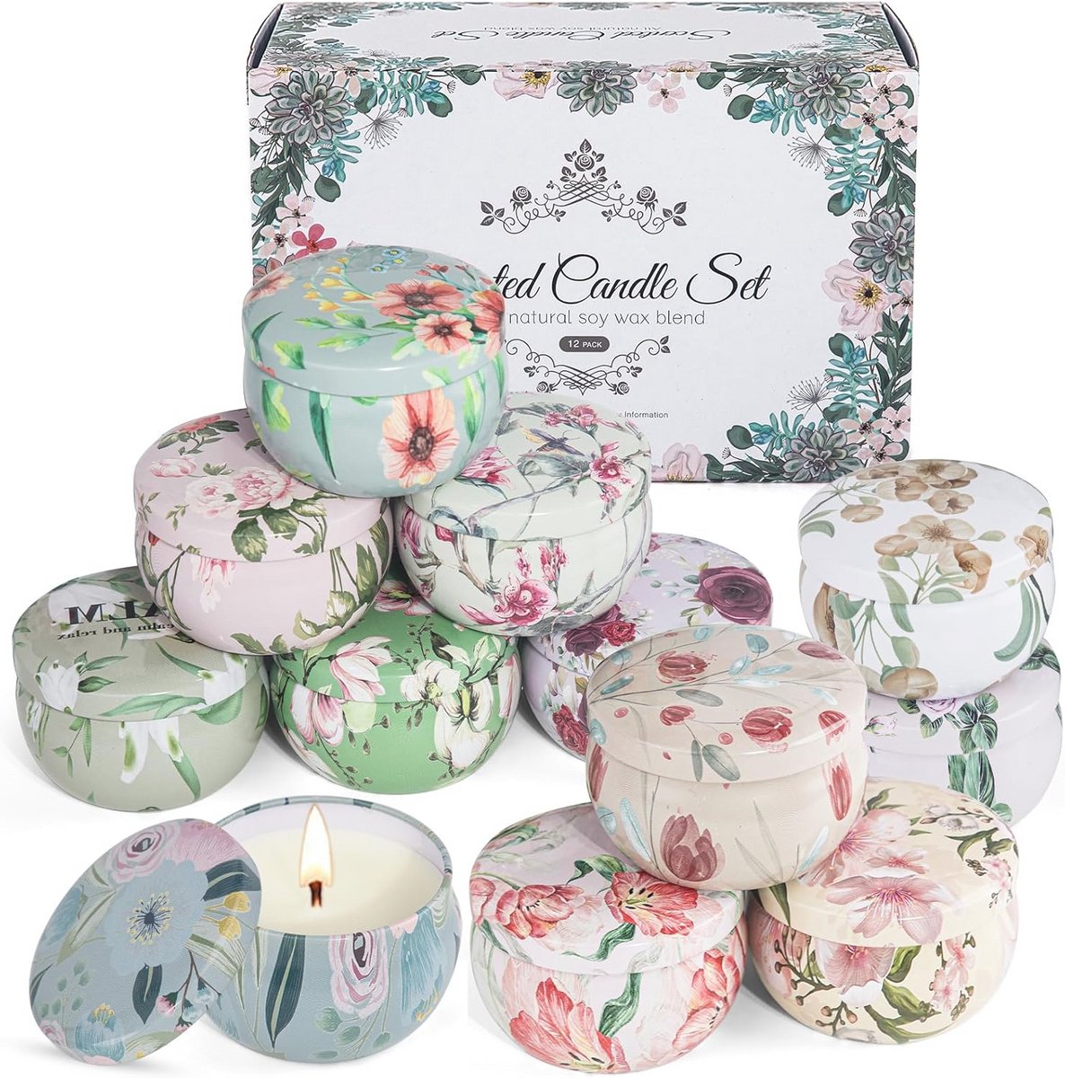 12 Stuks Geurende Kaarsen Set voor Vrouwen - Natuurlijke Bloemengeur voor Decoratie en Cadeaus