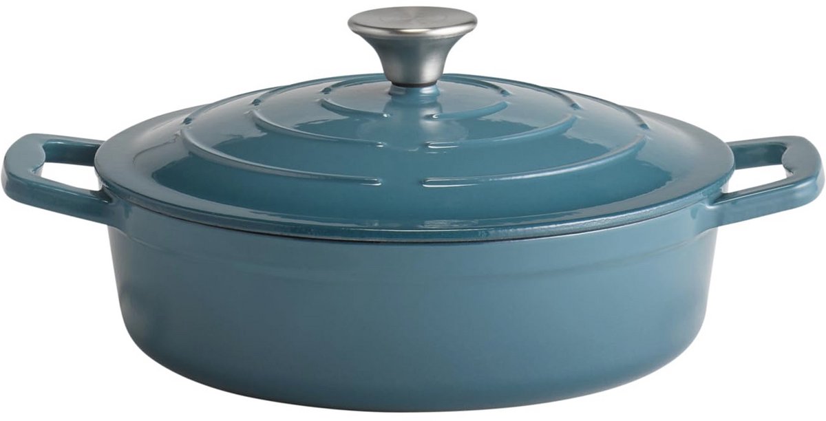 Gietijzeren braadpan met deksel, inductie- en ovenbestendig, Ø 25 cm, 2,5 liter, turquoise