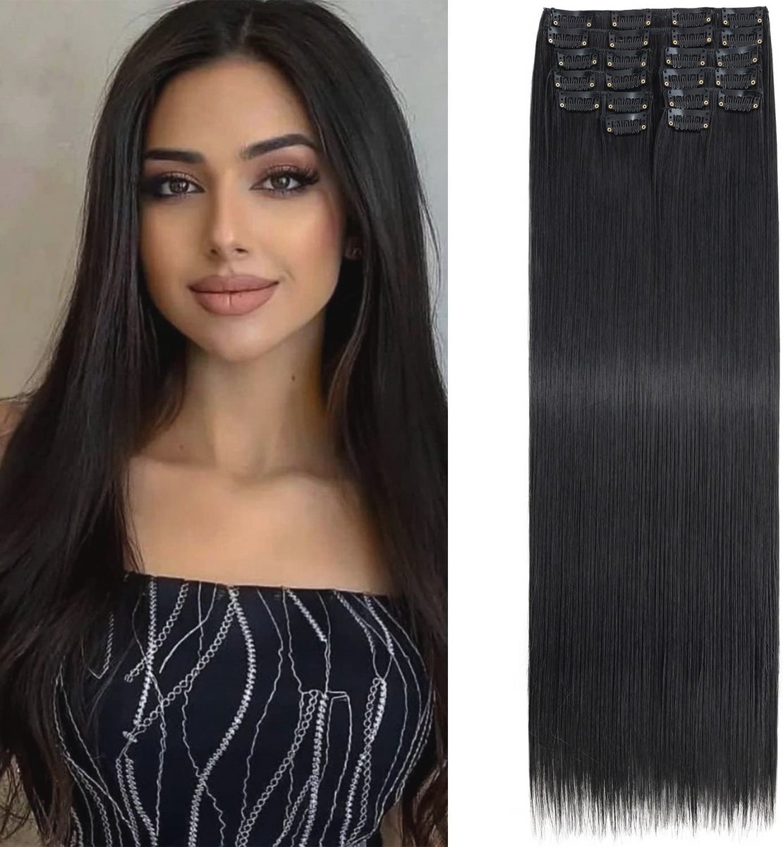 Clip-in Haarverlengingen 56 cm - 12-delige Glad Synthetisch Extensies voor Dames
