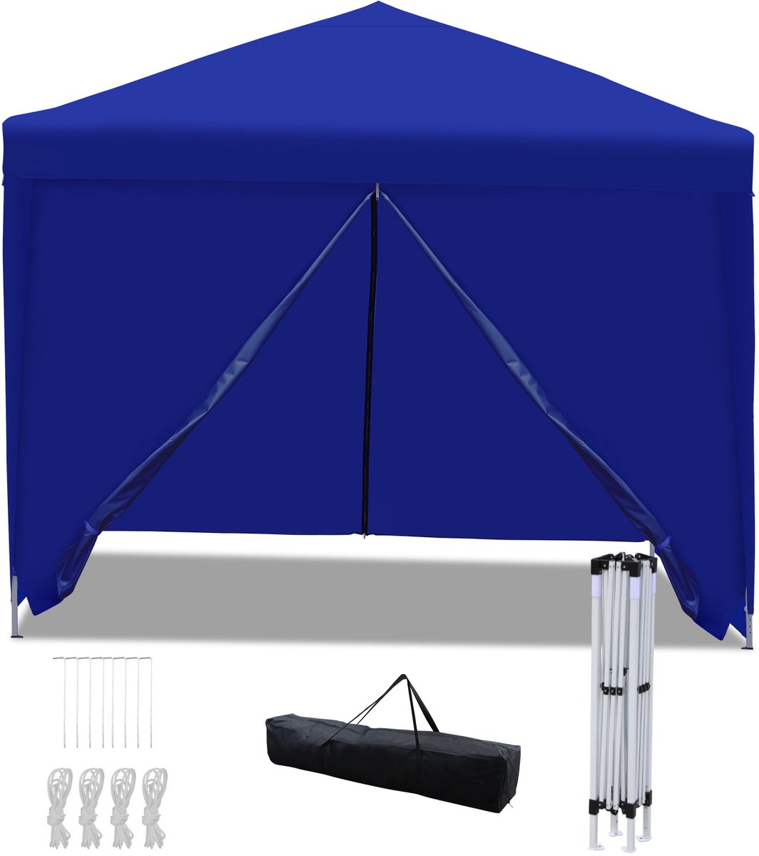 Partytent 3x3 m Easy Up – Opvouwbaar Waterdicht Paviljoen met Zijpanelen en Draagtas voor Tuin & Camping – Blauw