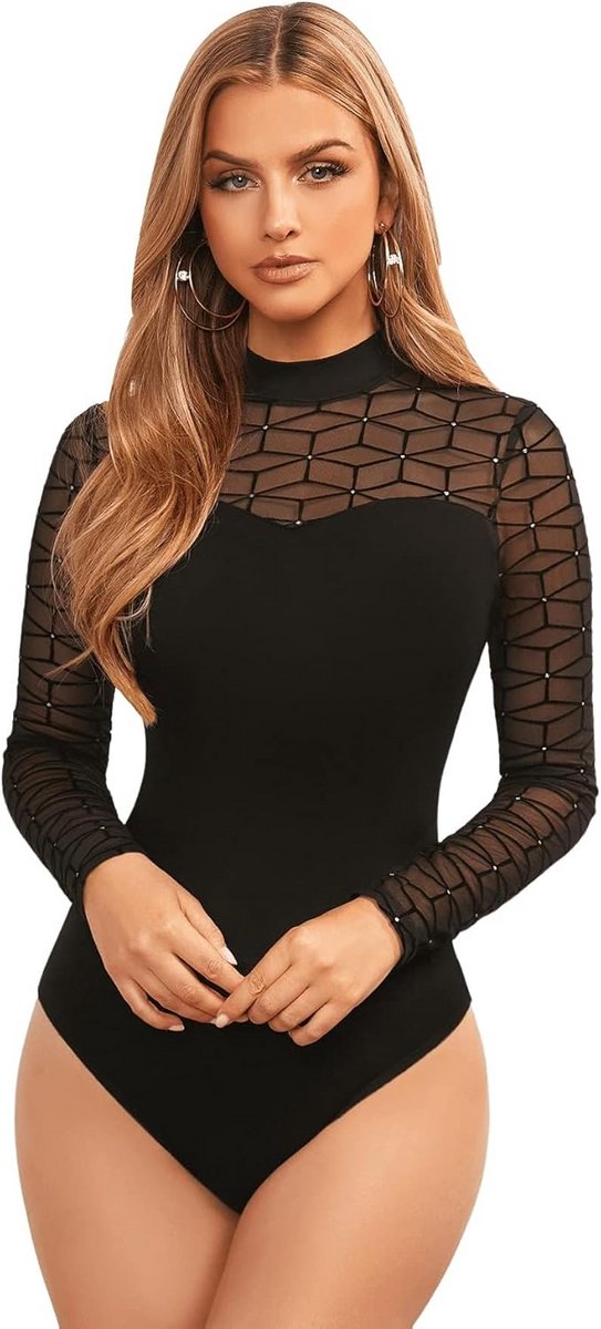 Elegante Damesbody met Lange Mouwen en Strass Details