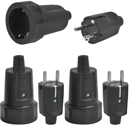 3-pack rubberen geaarde stekker & koppeling met knikbescherming - 250V