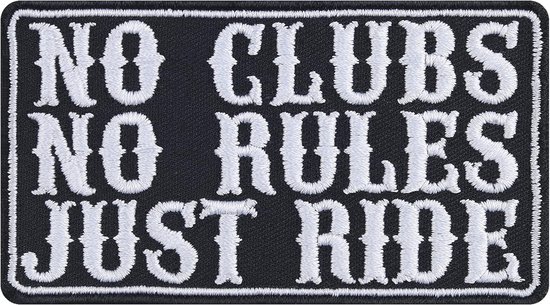 Patch Motard/Emblème Thermocollant 'No clubs, no rules, JUST RIDE' - Application Cool pour Veste/Gilet/Jeans/Sacoche de Moto