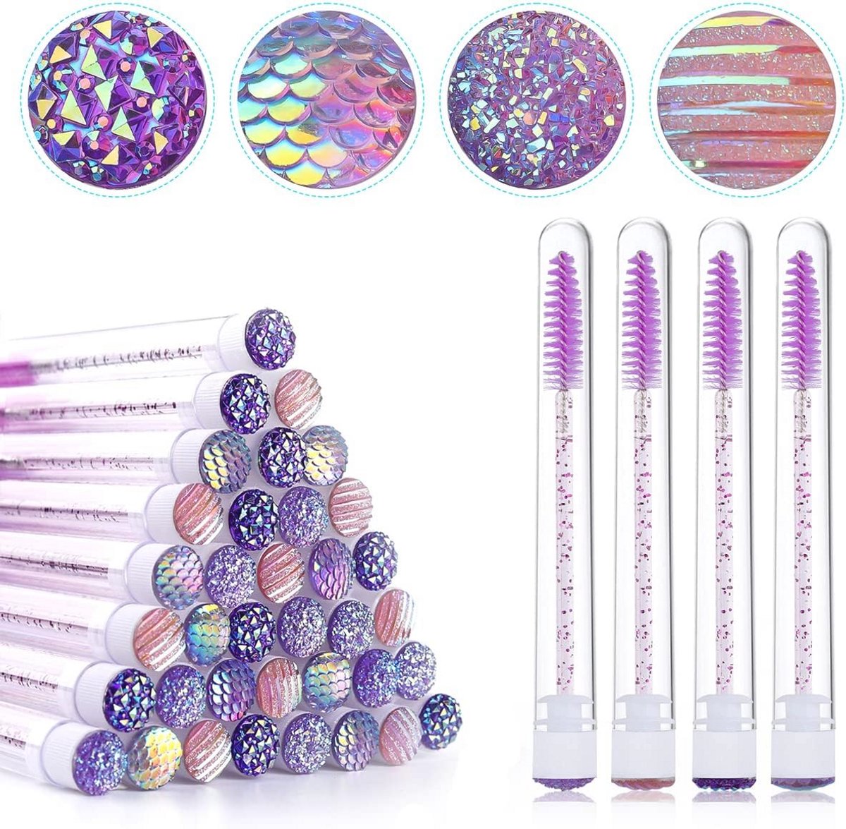 40 Stuks Paars Mascara Borstels en Tubes Set voor Wimperextensions