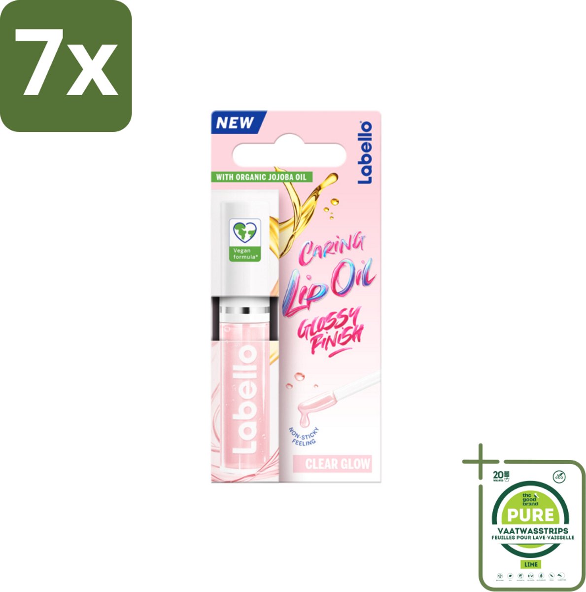 7 x Labello –Caring Lip Oil – Clear Glow – 5,5 ml - Grootverpakking - Lippenbalsem - Lipolie - Glans - Verzorging - Hydraatatie