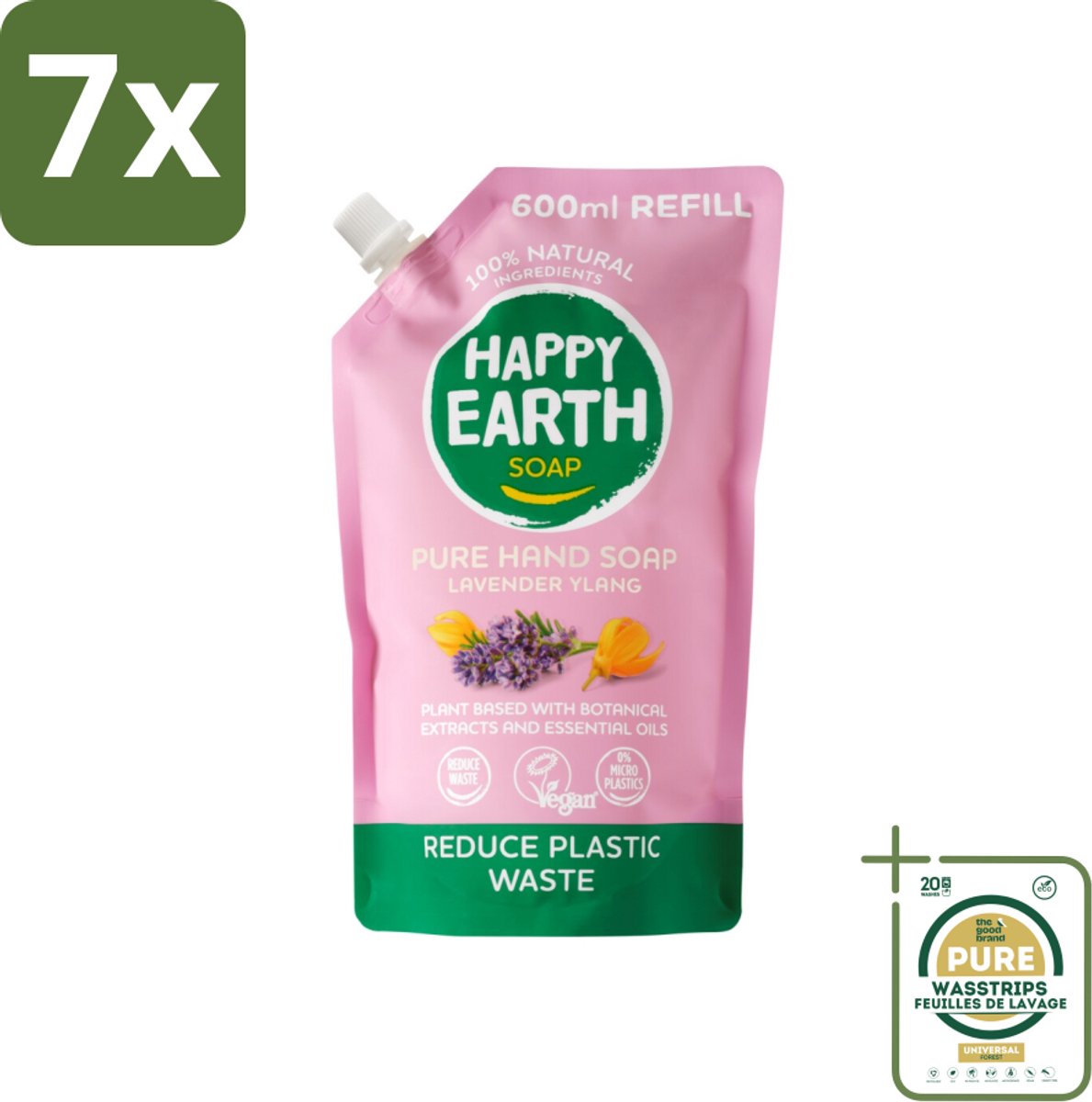 7 x Happy Earth – Handzeep Navulling – 100% Natuurlijk Lavender Ylang – 600 ml - Grootverpakking - Handzeep Navulling - Natuurlijke Handzeep - Vegan Handzeep - Lavendel Handzeep - Ylang Handzeep