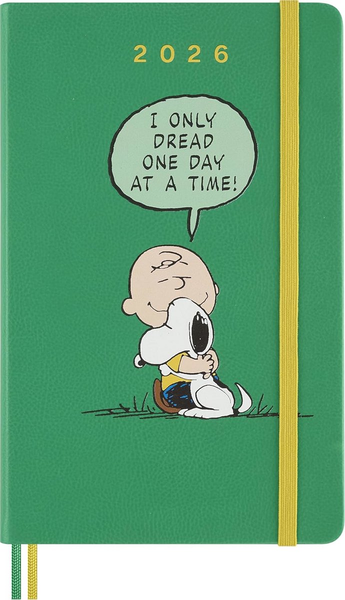 Peanuts Charlie & Snoopy Dagelijkse Planner 2026 - 1 Dag = 1 Pagina, A5, Hardcover, Groen