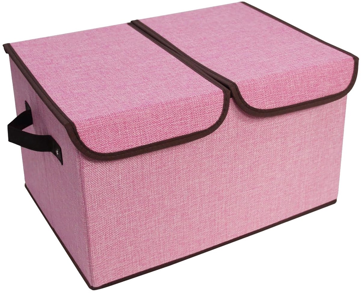 Ibenzoa® Opvouwbare roze opbergdoos met dubbele deksel en handvatten voor kleding