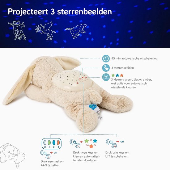 Kalmerend nachtlampje met sterrenprojector voor baby's - Zacht licht in 3 kleuren & 3 sterrenbeelden - Automatische uitschakeling van Merkloos — afbeelding 4