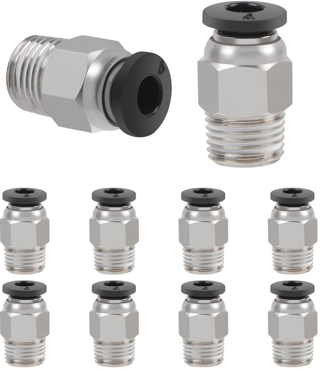 10 Stuks Pneumatische Connector PC4-M10 voor 4mm PTFE Buizen - Ideaal voor 3D Printers