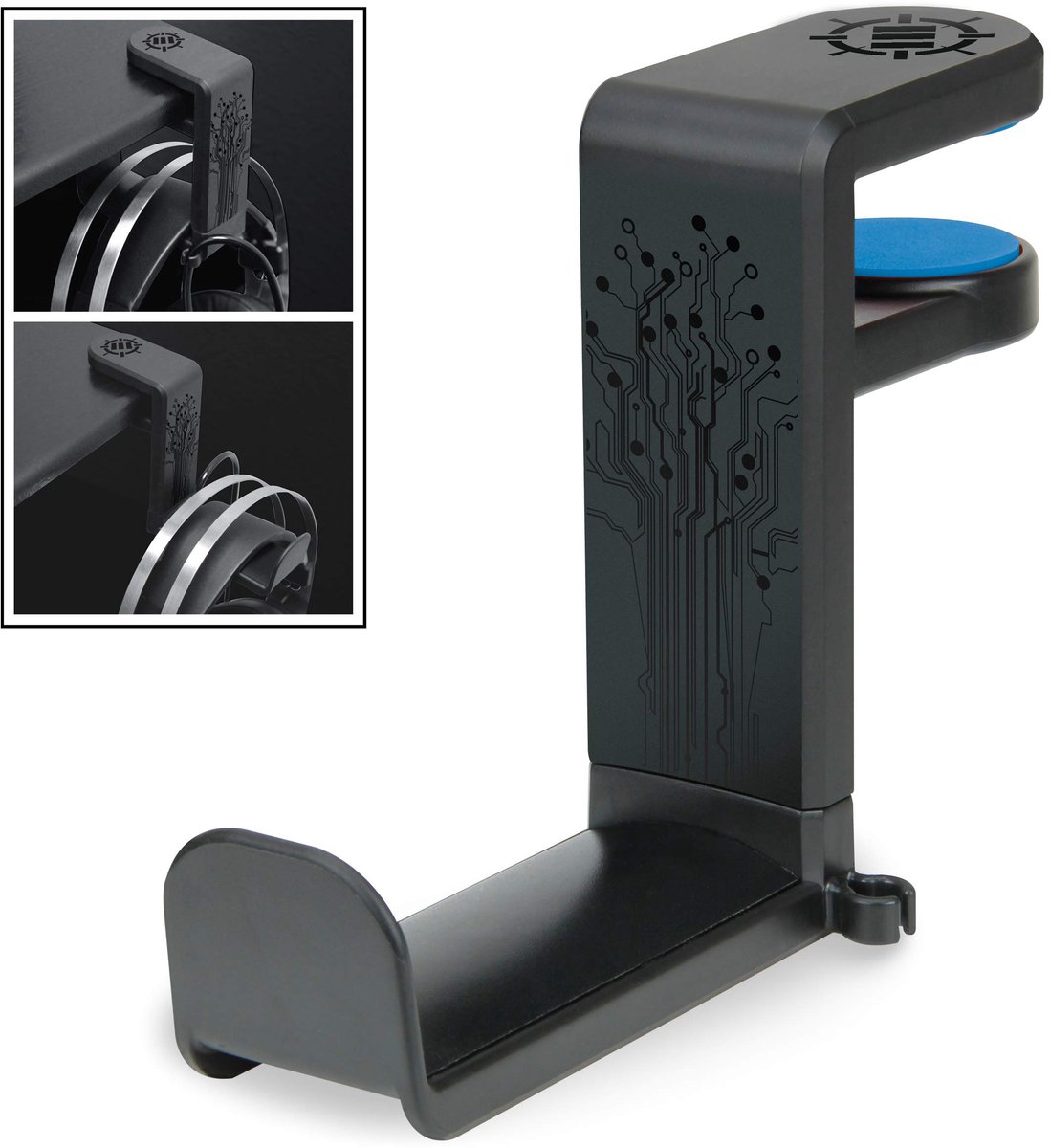 Unyqoos® Universele koptelefoonhouder met draaibare arm en kabelbeheer voor bureau