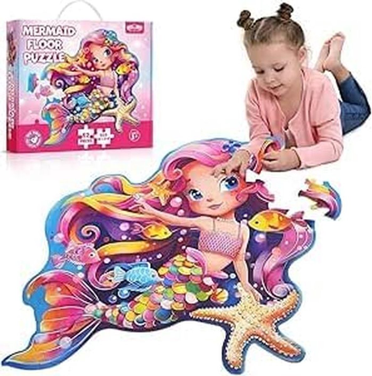 Grote Vloerpuzzel Zeemeermin 52 Delen - Vanaf 3 Jaar - XXL Kinderpuzzel