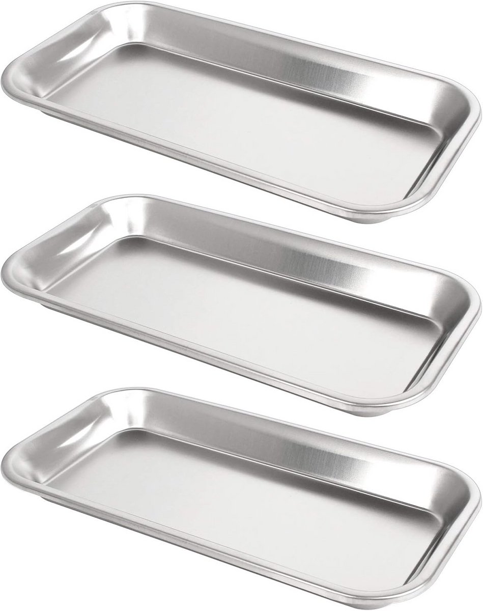 3-pack roestvrijstalen instrumentenladen voor laboratoriumbenodigdheden (22,5 x 12 cm)