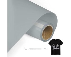 MeYuxg Grijs Opstrijkbare Vinylrol Voor Stoffen, 30.5cm x 300cm Iron On Heat Transfer Vinyl met Wiedgereedschap, Warmteoverdracht Vinyl, Opstrijkbare Flex Voor Stoffen, T-Shirts (Grijs)