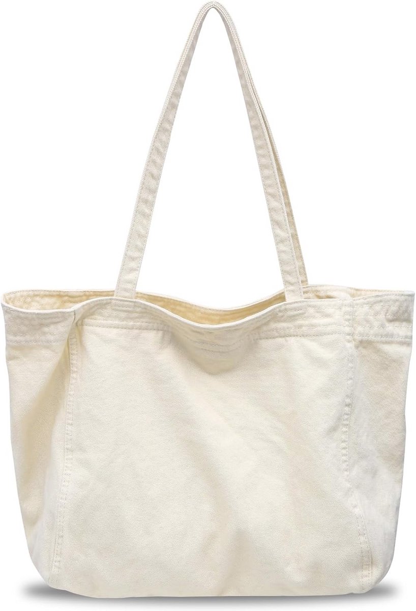 BOZIEE Denim/canvas tas voor dames, shopper, groot, dames, tote bag, buideltas met ritssluiting, draagtas, boodschappentas voor school, werk, kantoor, reizen, winkelen, dagelijks gebruik