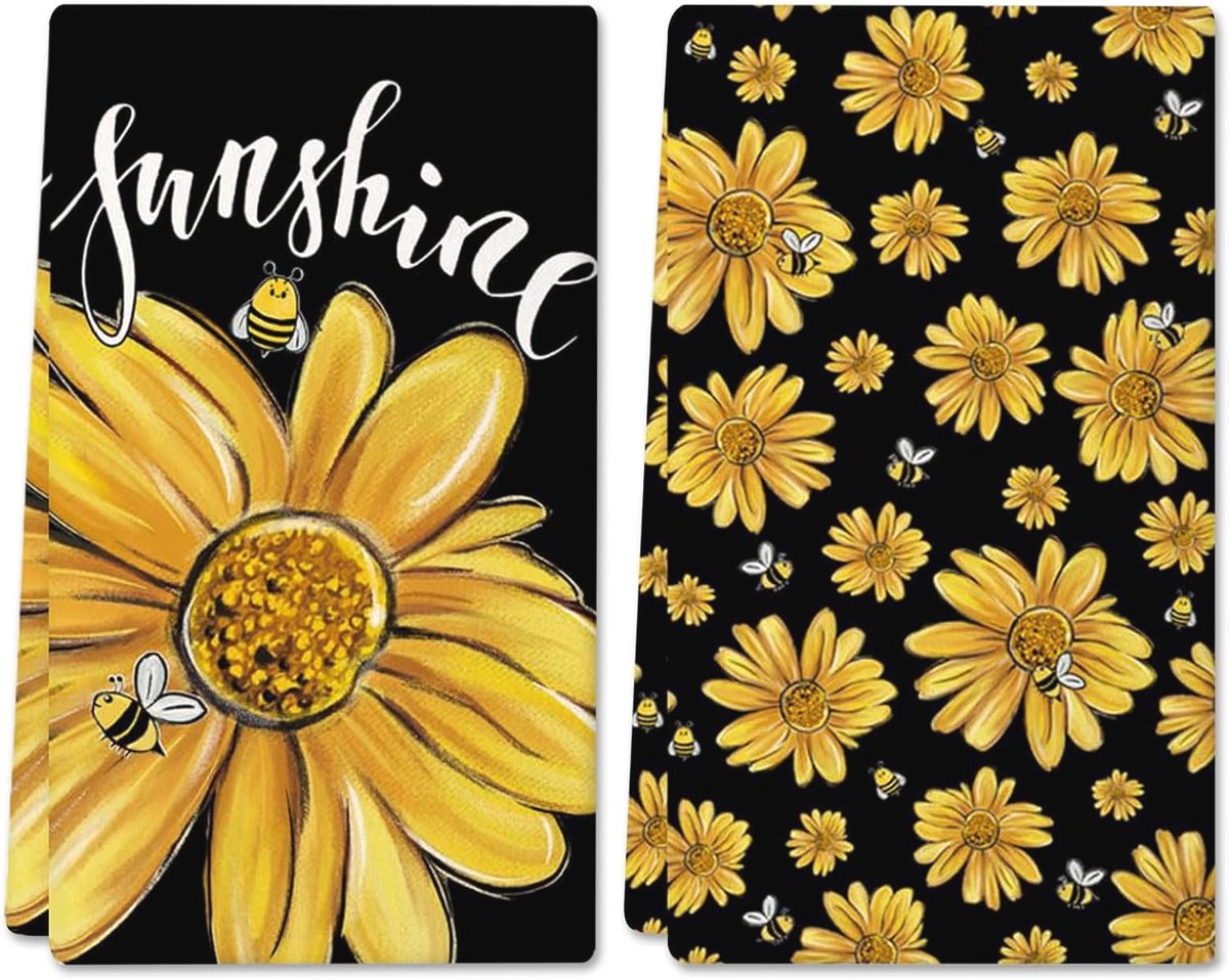 Keuken Theedoeken met Zonnebloemen - 2 Stuks - Diverse Toepassingen - 40 x 60 cm