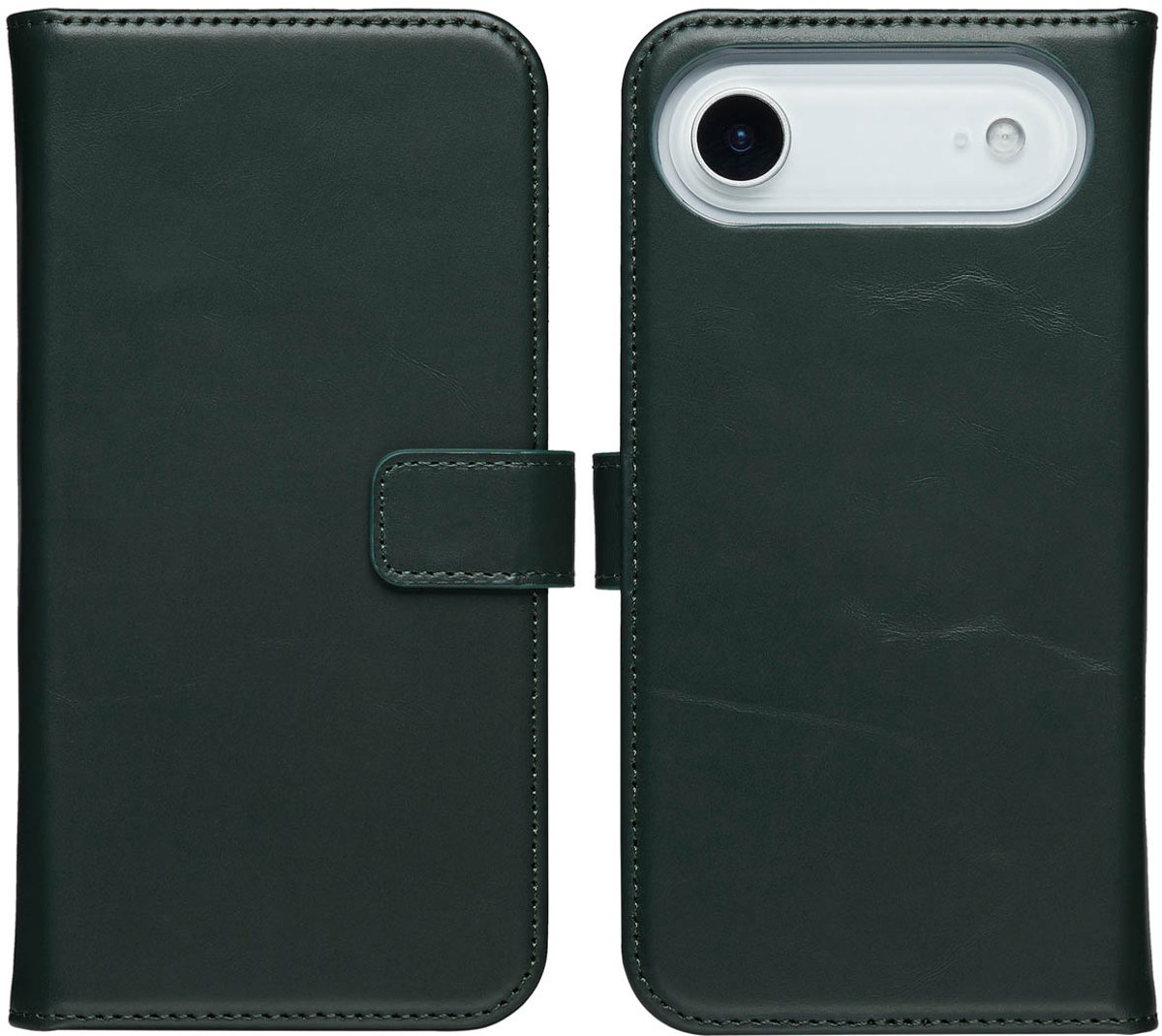 Selencia Hoesje - Geschikt voor Apple iPhone 17 Air - Echt Lederen Bookcase - Groen