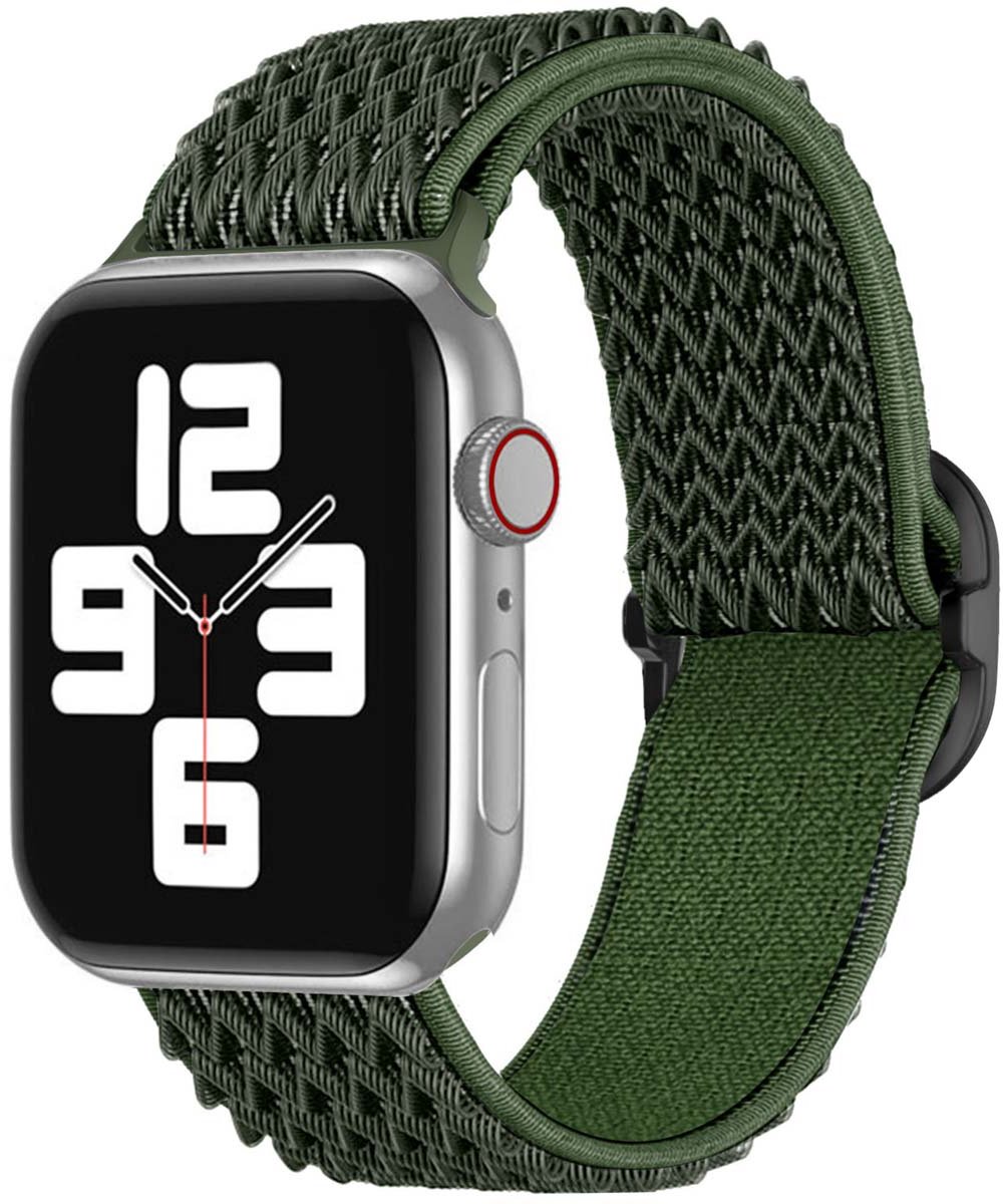 iMoshion Bandje Geschikt voor Apple Watch Bandje Series 1 / 2 / 3 / 4 / 5 / 6 / 7 / 8 / 9 / SE - 38 / 40 / 41 mm - iMoshion Elastisch nylon band - Donkergroen