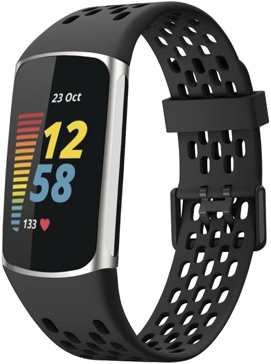 Siliconen sport bandje - Geschikt voor Fitbit Charge 5/ Charge 6 - Zwart