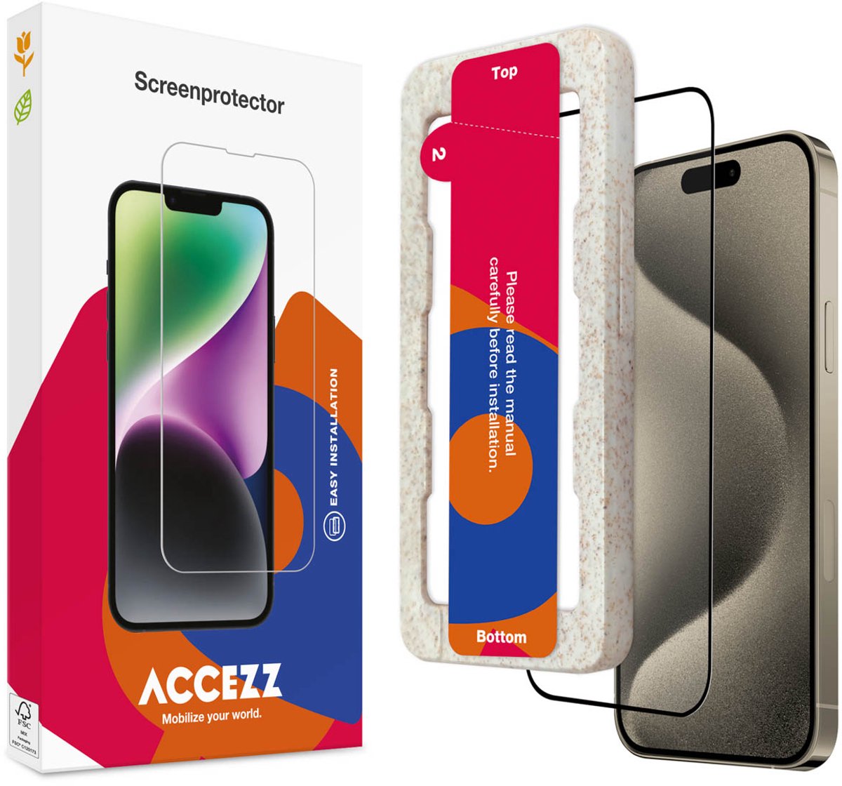 Accezz Screenprotector Geschikt voor iPhone 15 Pro - Accezz Gehard glas Full Cover screenprotector met bio applicator