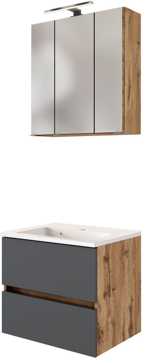 Held Möbel 3-delige wastafelset 100 cm Lucca matgrijs Wotaneik 100x200x47 cm