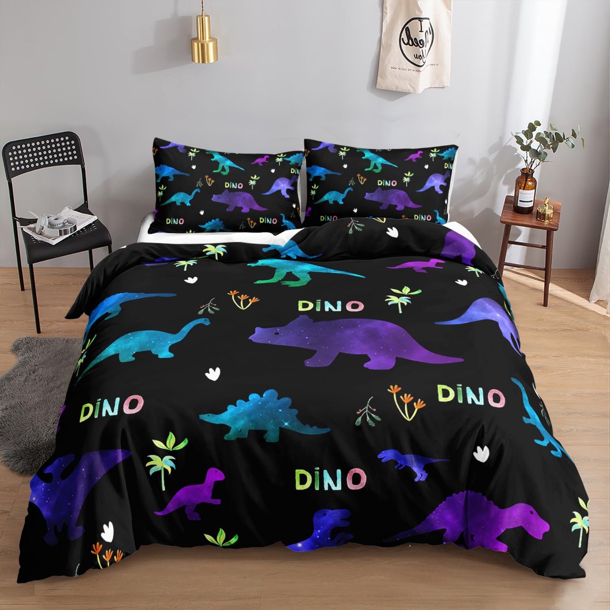 Unyqoos Stijlvolle en Zachte Beddengoedset met Dinoprint voor Alle Leeftijden Meerkleurig