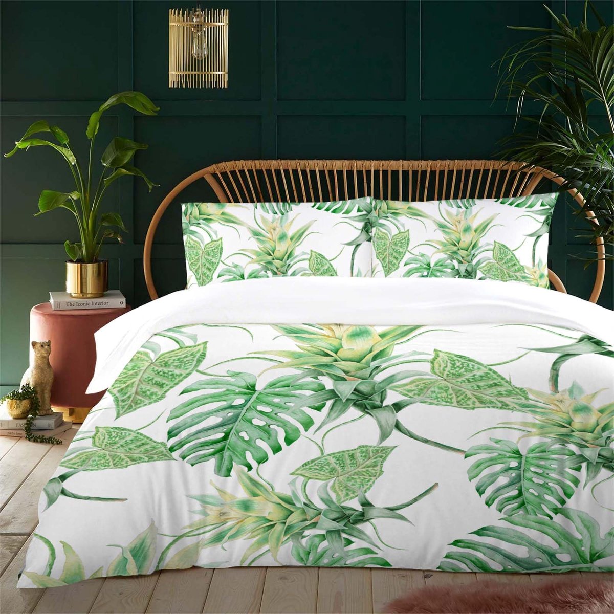 Unyqoos Comfortabele Beddengoedset met Botanisch Motief en Groene Bladeren