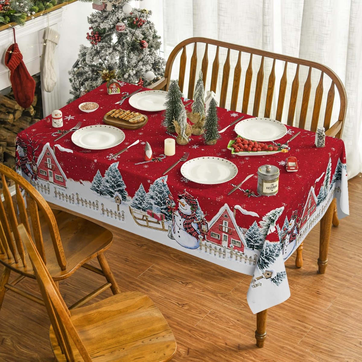 Rechthoekig Tafelkleed Kerstprint Duurzaam en Wasbaar Decoratie