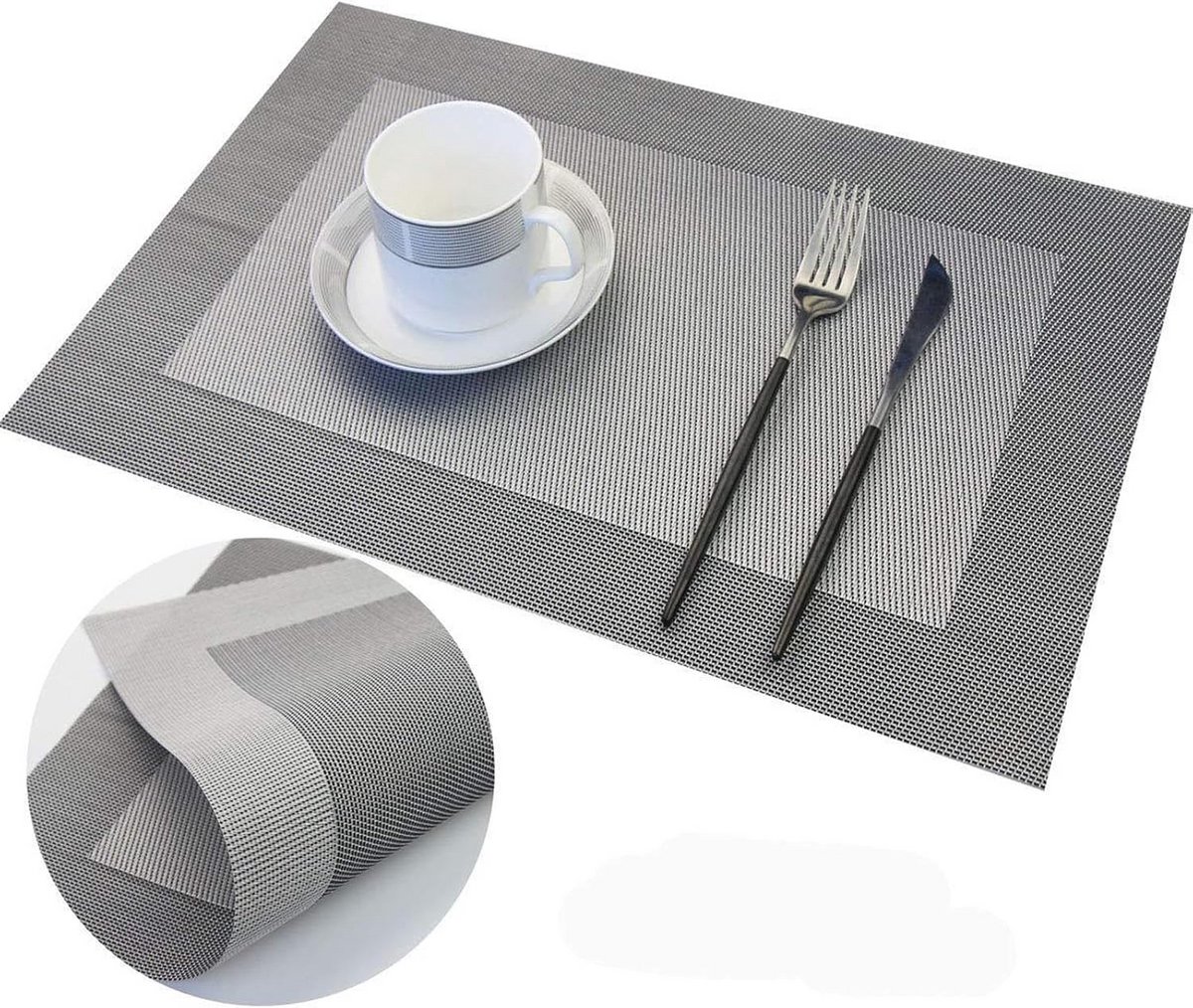 Set van 8 Placemats Zwart - Hittebestendig, Antislip & Afwasbaar voor Keuken en Eettafel