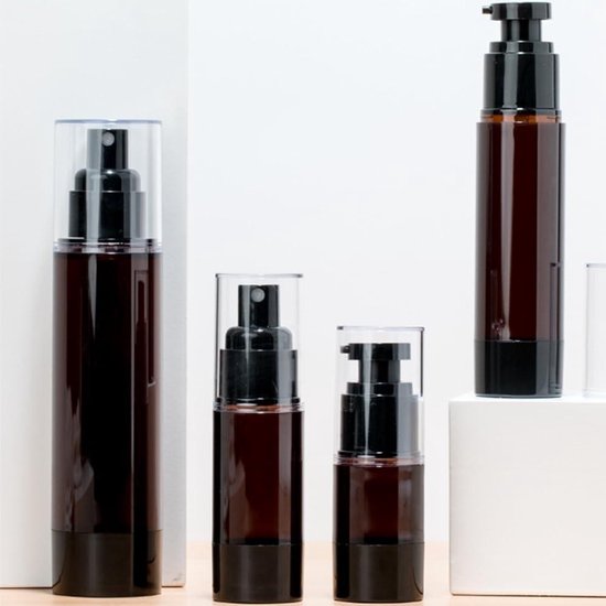 Ronte - Bruine Plastic Lotion Pomp Flessen Set van 2 voor Cosmetische Reizen - Hervulbaar en Vacuüm - Shampoo en Vloeistof Opslag van Ronte — afbeelding 2