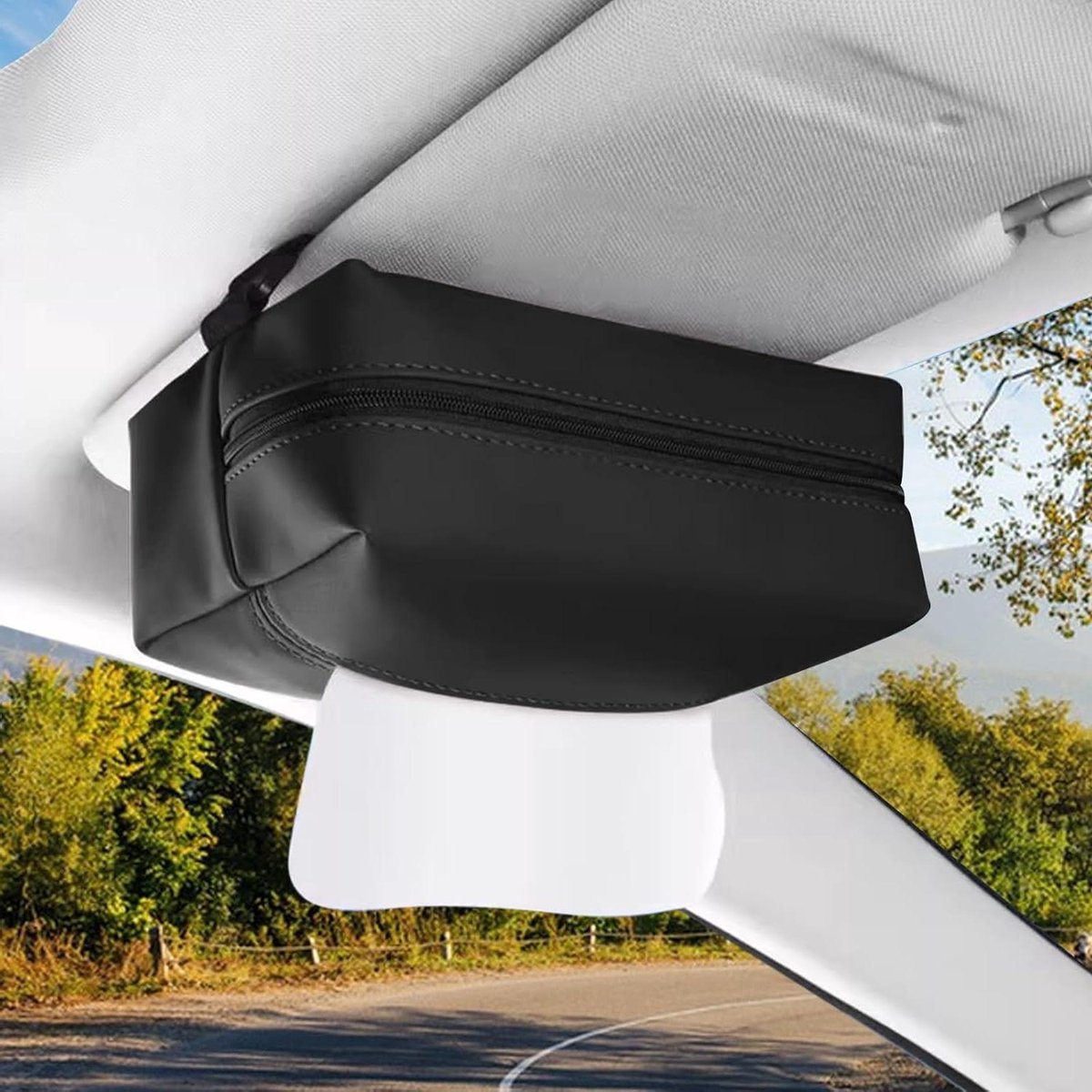 Ronte - Auto zakdoekhouder zonneklep servetclip Top PU lederen auto accessoires zwart