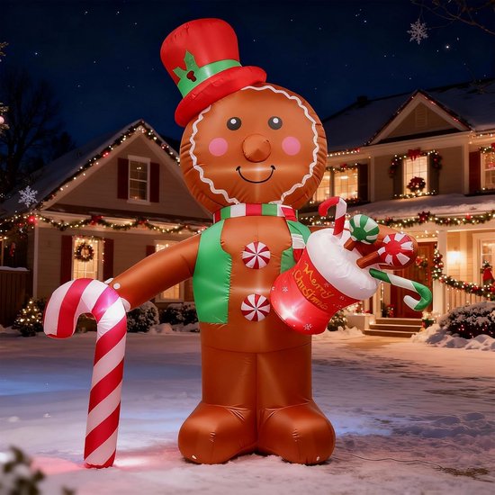 Bonhomme En Pain D’Épice Gonflable Géant 4m - Décoration Noël Extérieure Avec LED, Résistant IP44