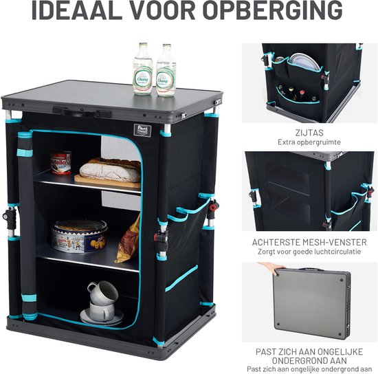 TIMBER RIDGE Campingkeuken - Campingkast - Opvouwbaar & Multifunctioneel - 3-lagen opbergkast - 30KG draagvermogen - 50×60×80cm - Zwart — afbeelding 5