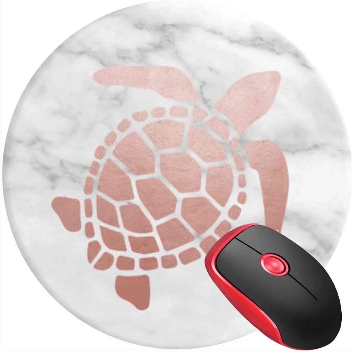 Ronde Muismat Marmer Look Wit & Roségoud - Antislip & Wasbaar voor Laptop/PC