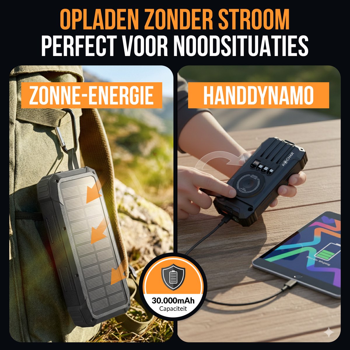 Kochar LED Solar Powerbank 30000 mAh - afbeelding 2