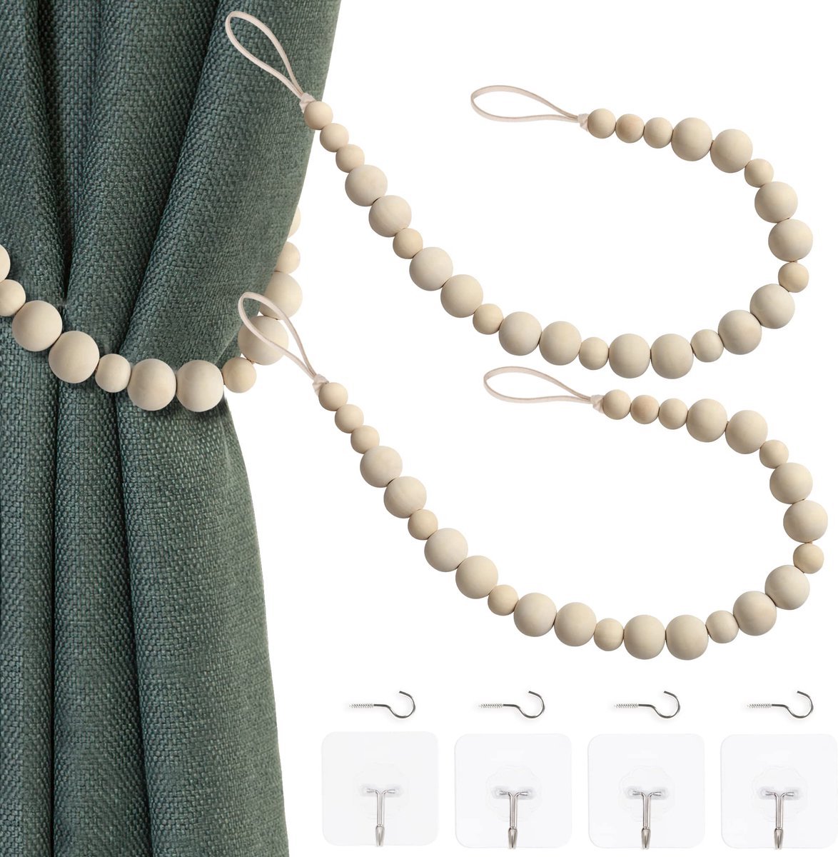 Stunq® Decoratieve Houten Kralen Gordijnhouders voor Bohemian Stijl Interieur