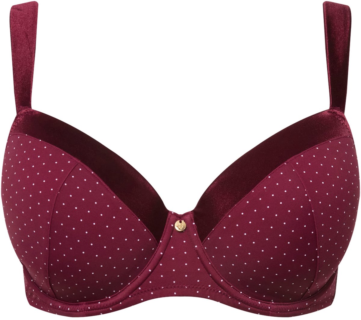 Ulla Popken Dames - Beugel BH stippen microvezel zachte cups - Wijnrood