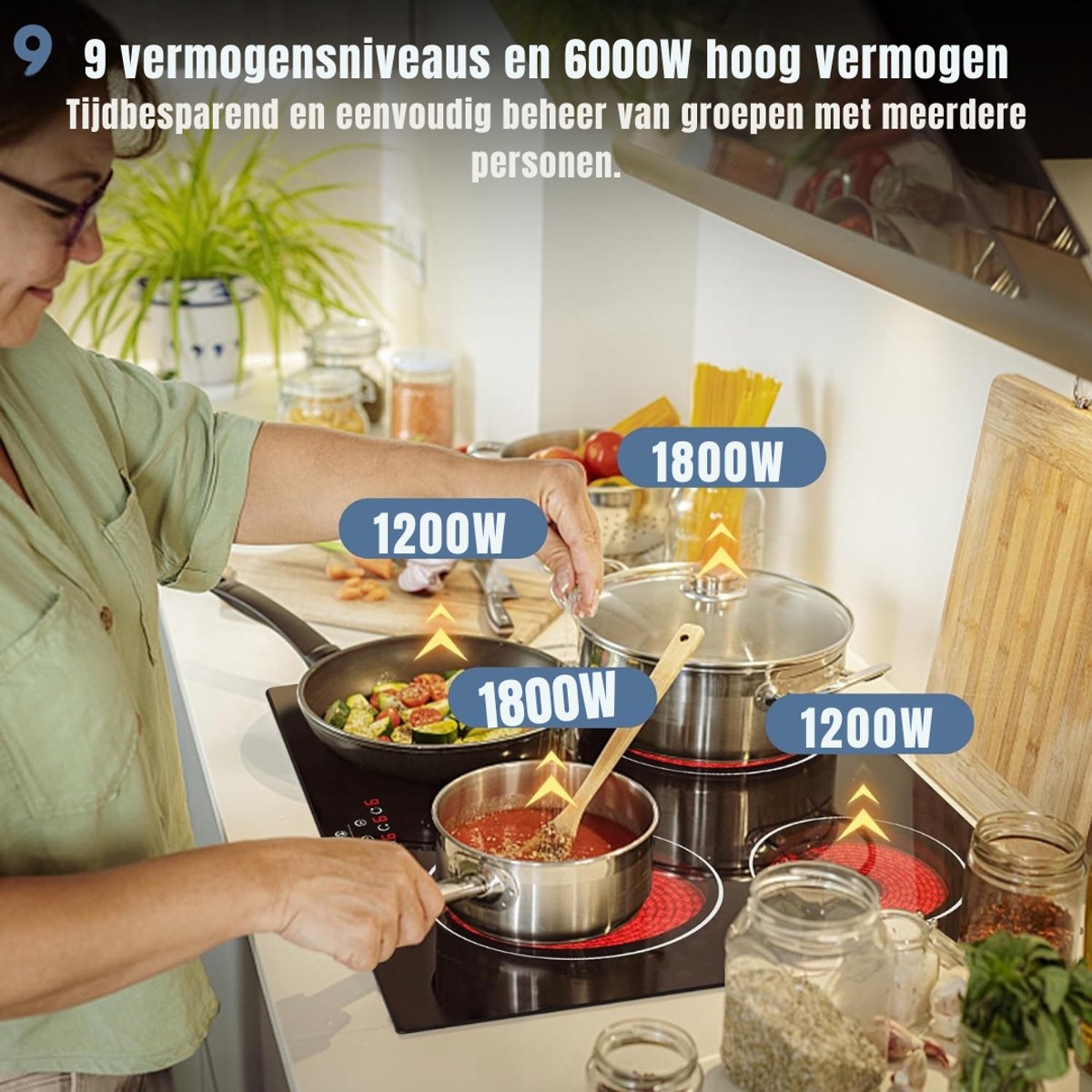 RVV® Elektrische Kookplaat 4 Pits - Elektrische Fornuis - Elektrische Kookplaat Vrijstaand - 4 Kookzones - Kinderslot - Zwart - 59cm x 52cm x 5cm