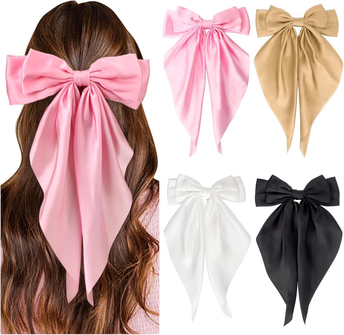 Grote Haarstrikken met Lange Staart voor Dames en Meisjes - 4 Stuks Mode Haarclips