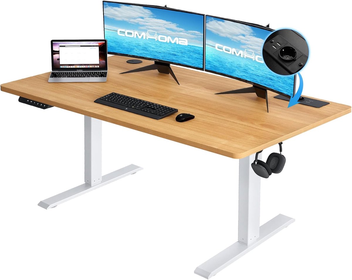 COMHOMA - Elektrisch Zit Sta Tafel 160x70 cm - Met Geheugenfunctie - Hout