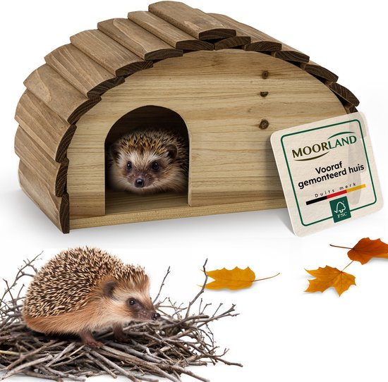 Moorland Houten Egelhuis met Inlooptunnel 35×21 cm – Klein FSC Houten Egelhuisje voor Buiten met Bodem & Vast Dak – Weerbestendig Egel Voederhuis voor Tuin Volledig Gemonteerd – IH3