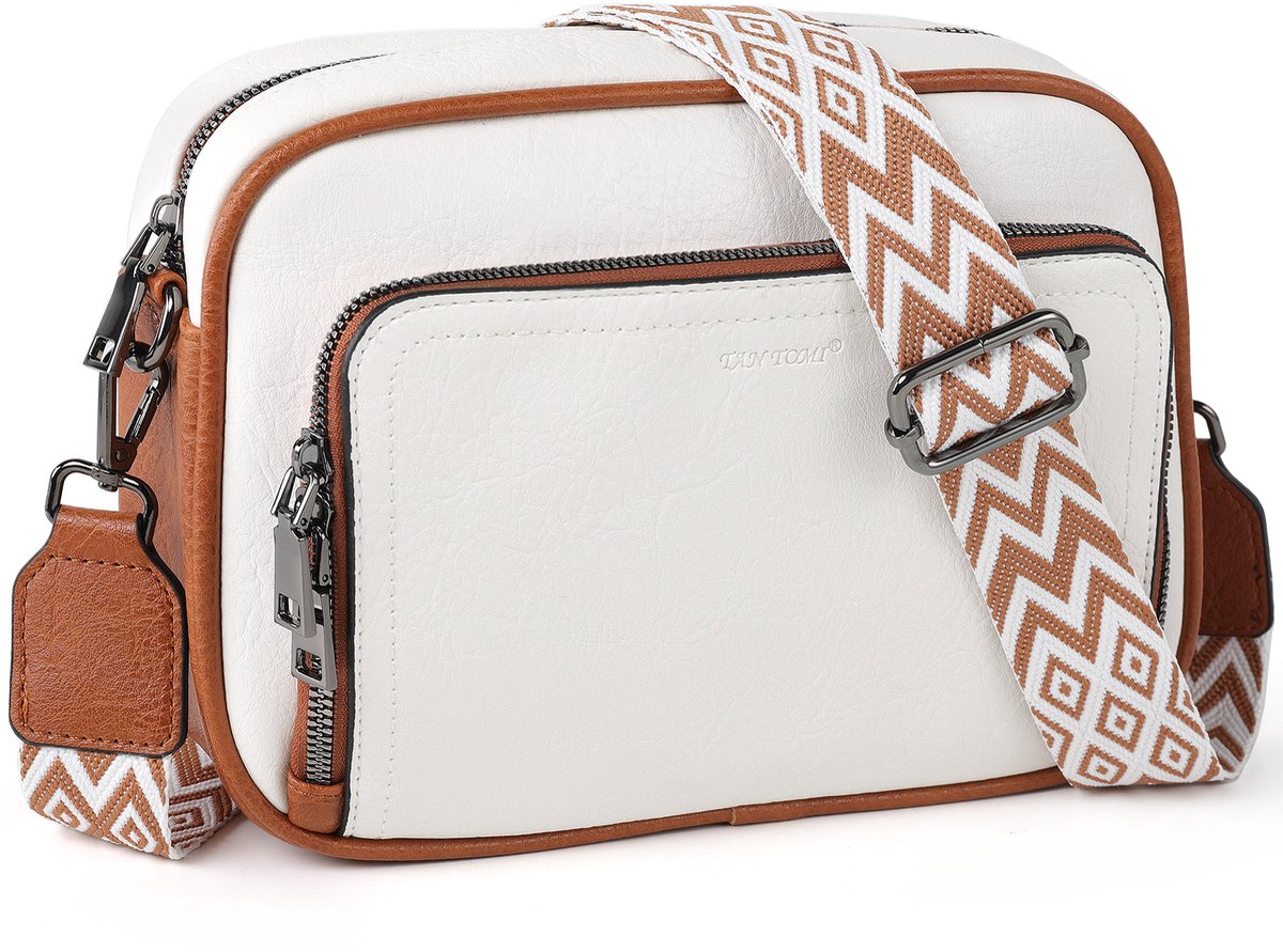 TAN.TOMI Crossbody Tas Dames – Kleine Schoudertas – Trendy Damestas – Verstelbare Band – Lichtgewicht - Wit/lichtbruin