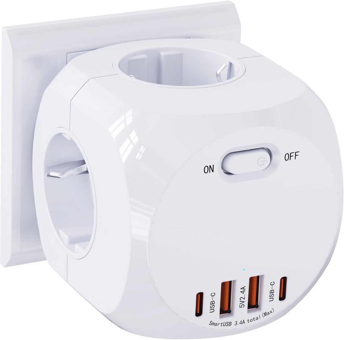 8-in-1 Stekkerblok met USB A en USB C - Meervoudig Stopcontact voor Thuis en Kantoor | 4000 W