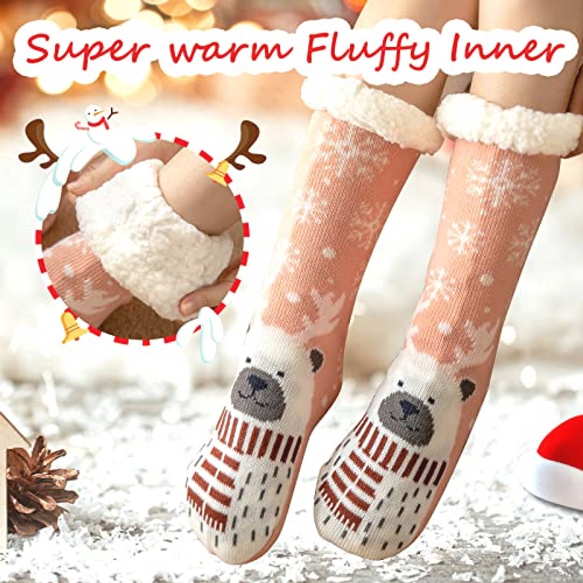 Warm Fluffy Slippers for Women - Thermal Fleece Socks Non-Slip Home and Bed Socks