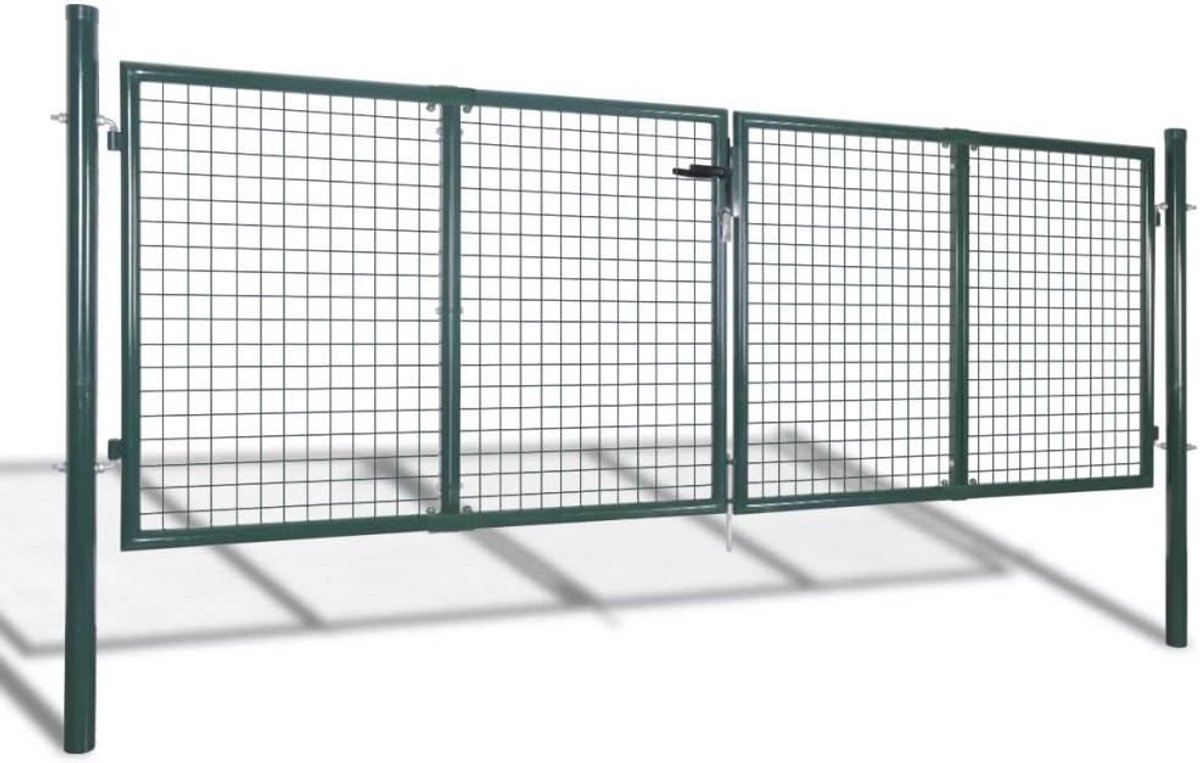 Metalen tuinpoort 306 x 125 cm - Donkergroen verzinkt staal met 3 sleutels voor uw tuin